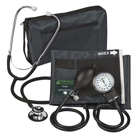 VERIDIAN HEALTHCARE ProKit Aneroid Sphygmomanometer With Dual-Head Scope, Adult, Black 02-12701